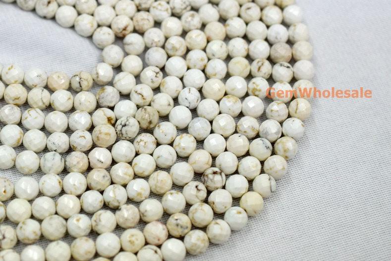 15.5" 4mm/6mm Cream White howlite round faceted beads, White beige gemstone,Ivory color howlite