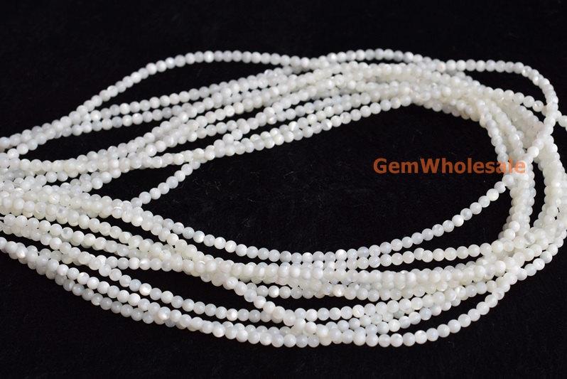 15.5" Natural white MOP round beads 3mm/4mm,white mother of pearl