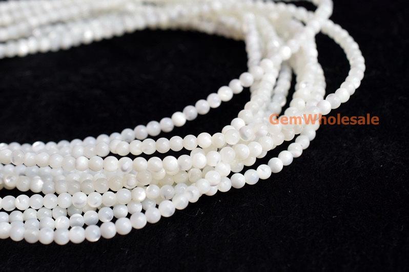 15.5" Natural white MOP round beads 3mm/4mm,white mother of pearl