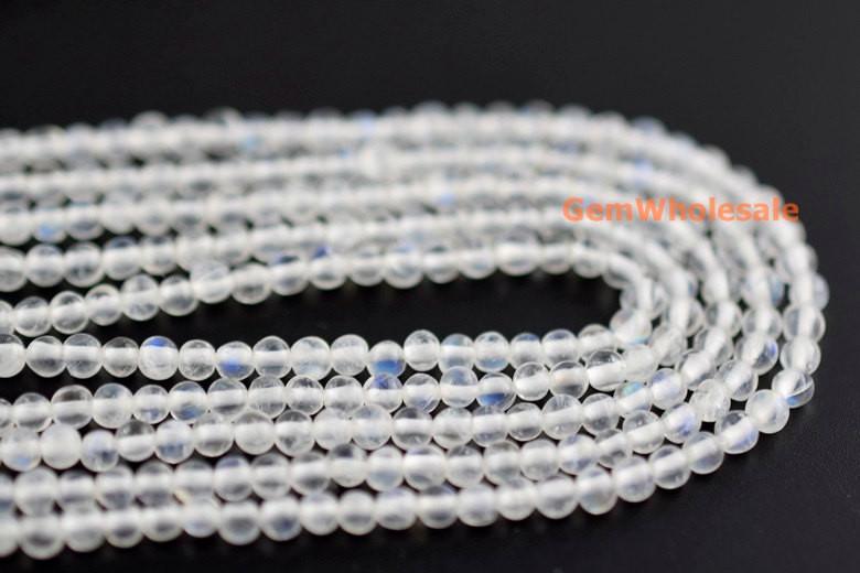 15.5" 2mm White Rainbow Moonstone round beads, moonstone with blue shinning