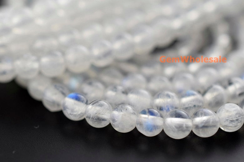 15.5" 3mm Natural White Rainbow Moonstone round beads, moonstone with blue shinning
