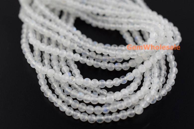 15.5" 3mm Natural White Rainbow Moonstone round beads, moonstone with blue shinning