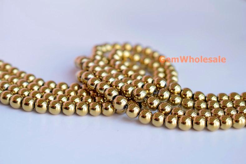 15.5" 6mm/8mm Gold color Hematite stone round beads