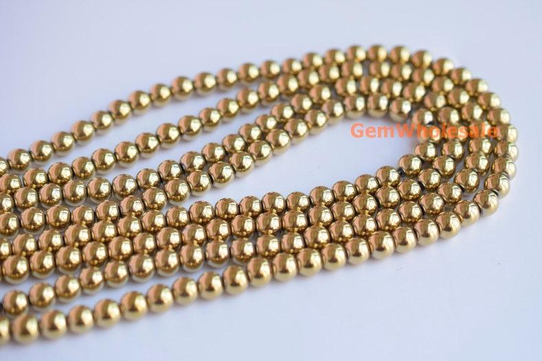 15.5" 6mm/8mm Gold color Hematite stone round beads