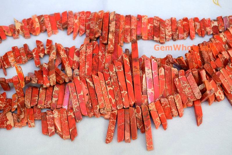 15.5" 20~50*6mm Orange Aqua Terra Jasper graduated slab,Top Drilled Stick beads, imperssion jasper