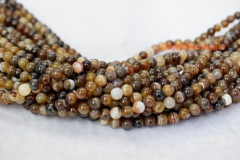 15" 6mm/8mm brown stripe Agate Round beads Gemstone
